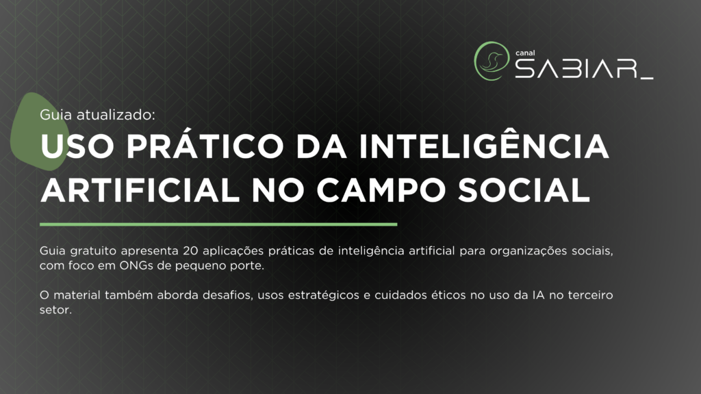 Capa de guia sobre uso prático da inteligência artificial no campo social, com foco em aplicações para ONGs de pequeno porte