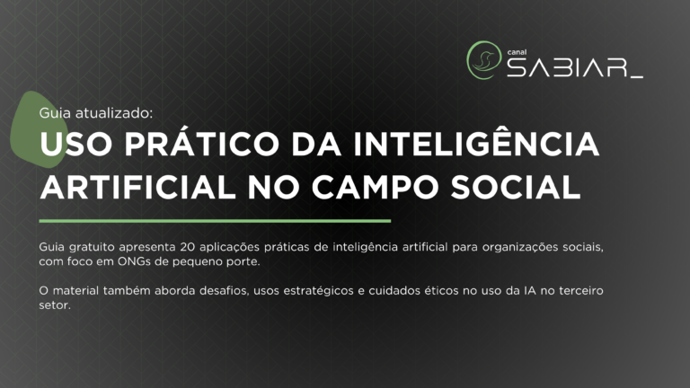 Capa de guia sobre uso prático da inteligência artificial no campo social, com foco em aplicações para ONGs de pequeno porte